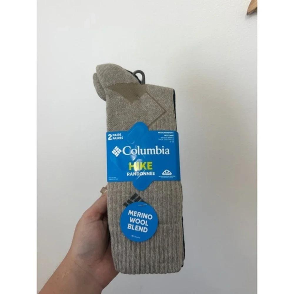 Columbia Men's Wool Blend Hiking Socks 2-Pack – Tan & Gray – Size 6-12 – NWT